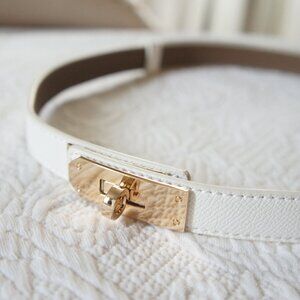 Adjustable White and Gold Thin Waist Belt